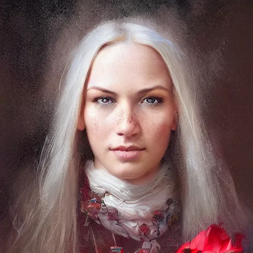 Image similar to portrait of a swiss woman ( 3 5 ) from switzerland in 2 0 2 1, an oil painting by ross tran and thomas kincade