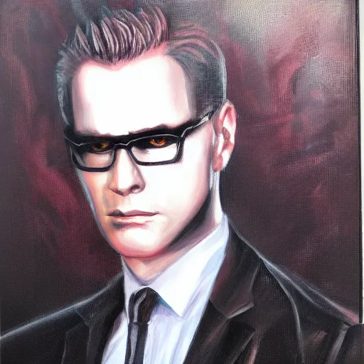 Prompt: Albert Wesker full body portrait, oil painting, surrounded by black tendrils