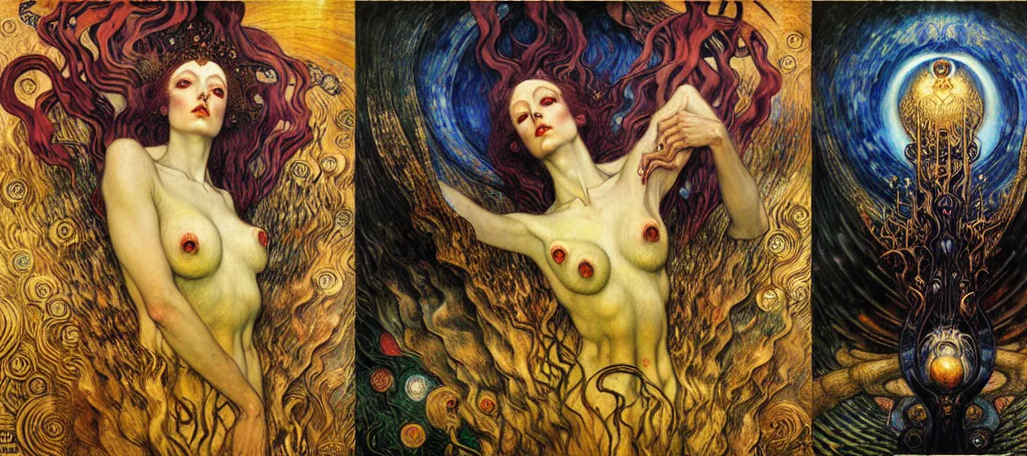 Image similar to Divine Chaos Engine by Karol Bak, Jean Delville, William Blake, Gustav Klimt, and Vincent Van Gogh, symbolist, visionary