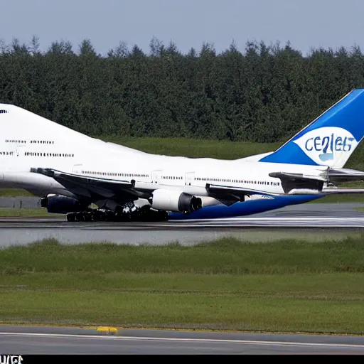 Prompt: a photo of a 747 that looks like a whale