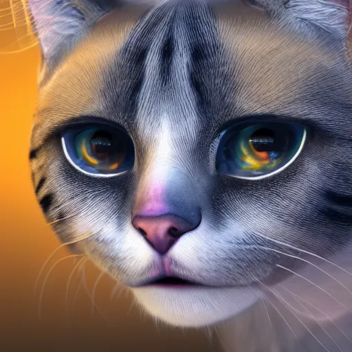 Image similar to photorealistic floppa cat. hyperdetailed photorealism, 1 0 8 megapixels, amazing depth, high resolution, 3 d shading, 3 d finalrender, 3 d cinematic lighting, glowing rich colors, psychedelic overtones, artstation concept art.