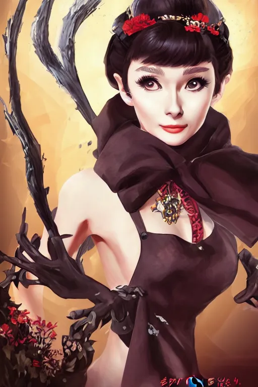 Image similar to Audrey Hepburn in a blade and soul spinoff artbook rendered by the artist Hyung tae Kim and Tin Brian Nguyen, trending on Artstation by Hyung tae Kim, artbook, Taran Fiddler and Tin Brian Nguyen