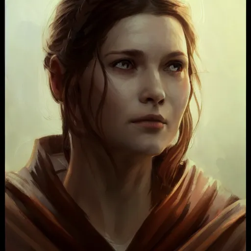 Prompt: portrait of a woman by greg rutkowski, jedi knight allana solo, straight brown hair, jedi robes, star wars expanded universe, she is about 2 0 years old, wearing jedi robes, highly detailed portrait, digital painting, artstation, concept art, smooth, sharp foccus ilustration, artstation hq