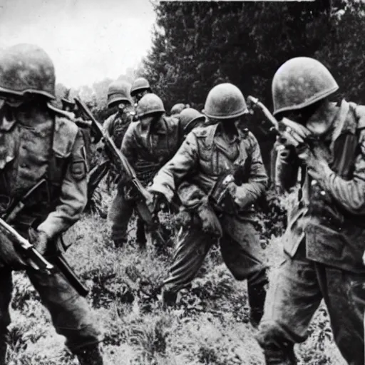 Image similar to photograph of zombie soldiers fighting in World War II