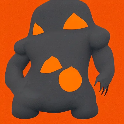 Image similar to a baby magma golem made of rock and lava, dark grey and orange colours, volcano in the background, detailed