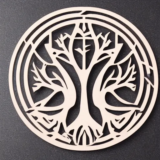 Prompt: segmented laser Yggdrasil template, template for laser cutting, all parts, side part, bottom part, 3DOak.svg