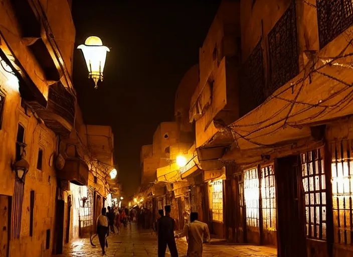 Prompt: cairo old streets, night life of 1 9 4 0, muizz street