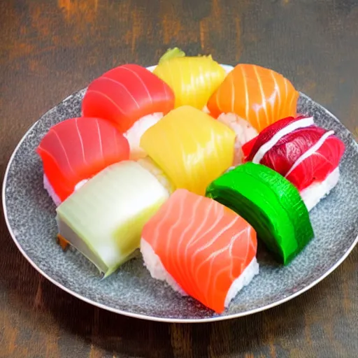 Prompt: sushi jello aspic salad