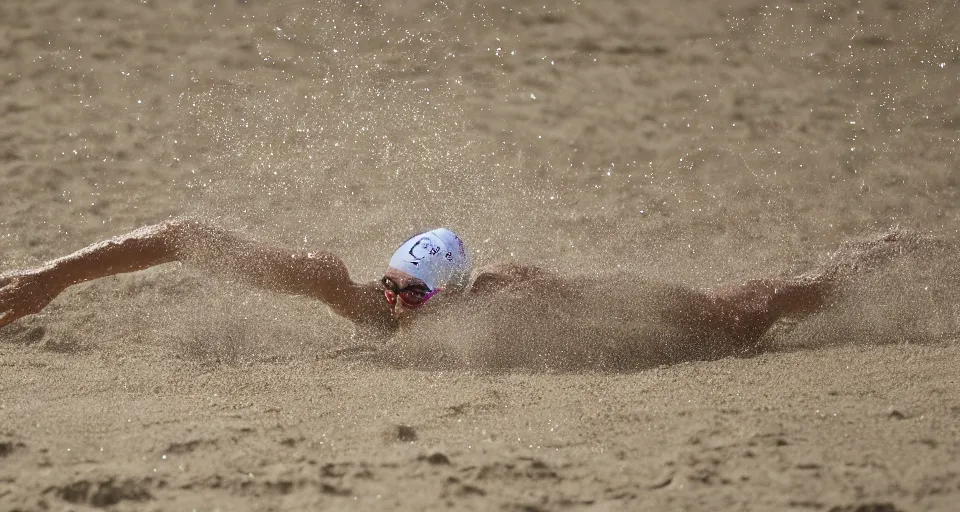 Prompt: olympic swimming in sand instead of water, motion blur