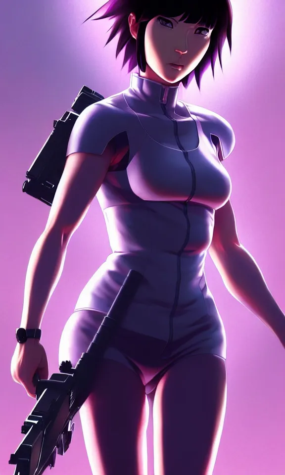 Image similar to a fullbody portrait of motoko kusanagi the major ghost in the shell : : stand alone complex, under repairs, maintenance : : by ilya kuvshinov, rossdraws, artgerm, sola digital arts, anti aliasing, raytracing : :