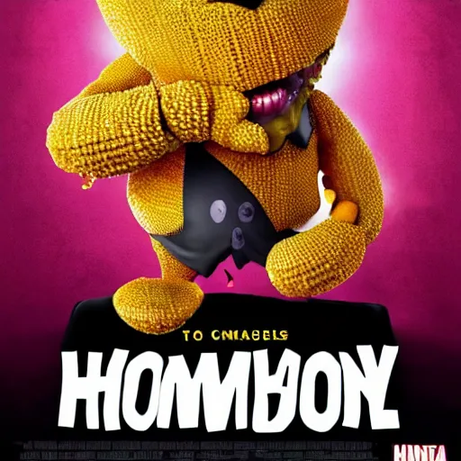 Prompt: Honeycomb Cereal Mascot horrifying, found footage movie poster by Jordan Peele