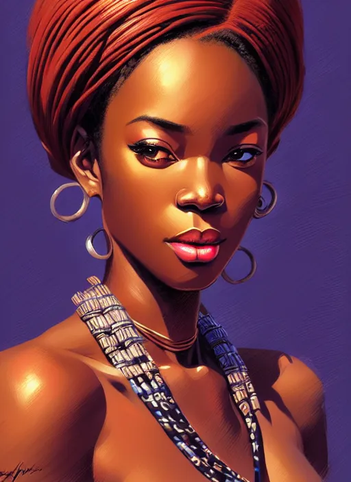 Prompt: a comic portrait of an african goddess, fine - face, realistic shaded perfect face, fine details. night setting. very anime style. realistic shaded lighting poster by ilya kuvshinov katsuhiro, magali villeneuve, artgerm, jeremy lipkin and michael garmash, rob rey and kentaro miura style, trending on art station