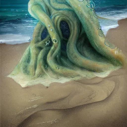 Image similar to a shoggoth on the beach