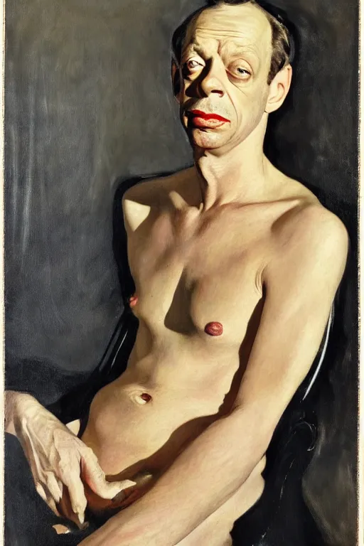 Image similar to portrait of don knotts sitting with full face full figure seductive sensual alluring attractive, in the style of expressionism, trending, john singer sargent, andrew wyeth, jamie wyeth, john singer sargent,