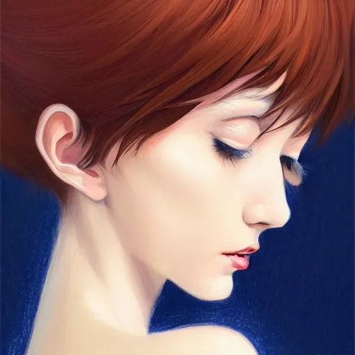 Prompt: 3 / 4 view of a portrait of a woman with feather wings, confident pose, pixie, genshin impact, magical, intricate, elegant, sharp focus, illustration, highly detailed, concept matte, trending on artstation, anime, strong brush stroke, sharp focus, illustration, art station, art by ilya kuvshinov and artgerm h 6 4 0