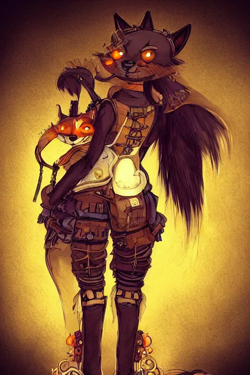 Image similar to an anthropomorphic steampunk fox, backlighting, trending on artstation, digital art, furry art, trending on furaffinity, fantasy art, by kawacy, view from behind