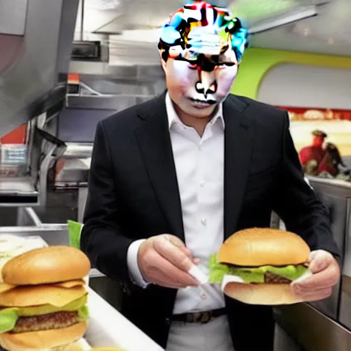 Prompt: Putin serving burgers at McDonalds