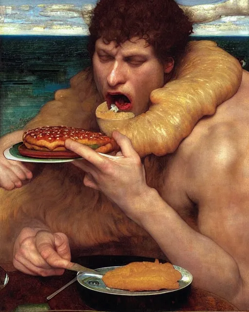 Image similar to saturn devouring his big mac, by edgar maxence and caravaggio and michael whelan, intricate painting, hyper realistic, extremely detailed and beautiful aesthetic face, 8 k resolution