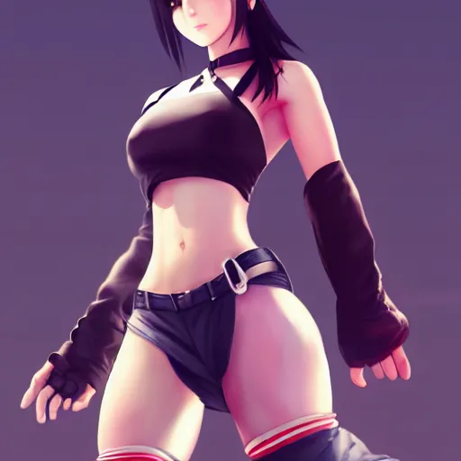 Image similar to full body shot of tifa lockhart by wlop, rossdraws, mingchen shen, bangkuart, sakimichan, yan gisuka, jeongseok lee, artstation, 4k