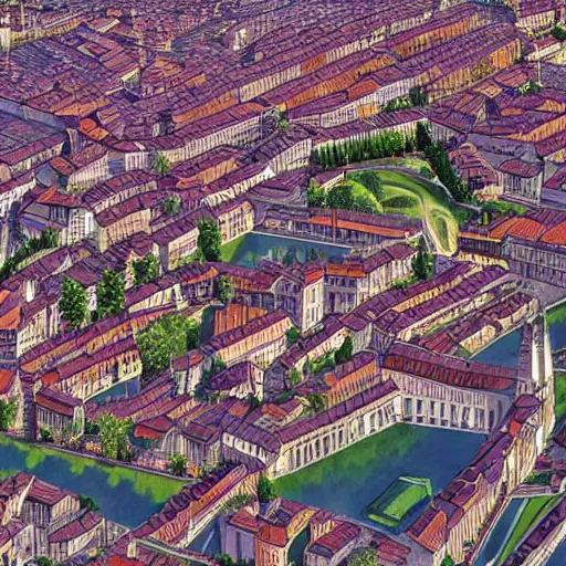 Prompt: an axonometric of albi, city from the south of france, highly detailed,