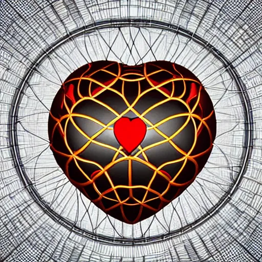 Image similar to complex 3d render ultra-detailed of a leather basketball in the shape of a heart, sacred heart with net around it like thorns, 150 mm, beautiful natural soft light, rim light, silver gold details, maze like, mesh wire, intricate details, hyperrealistic, ultra detailed, mandelbrot fractal, anatomical, white metal neocubism armor, elegant, octane render, H.R. Giger style, 8k