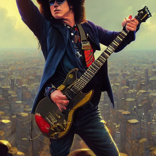 Image similar to ac / dc slash portrait guns and roses, intricate, highly detailed, digital painting, artstation, concept art, smooth, sharp focus, illustration, unreal engine 5, 8 k, art by artgerm and greg rutkowski and alphonse mucha