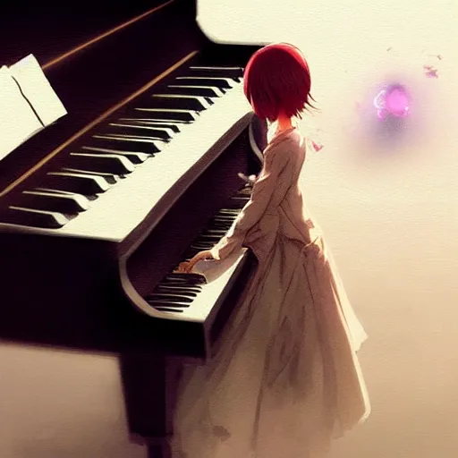 Image similar to anime girl Playing the Piano instrument , digital Art, Greg rutkowski, Trending cinematographic artstation