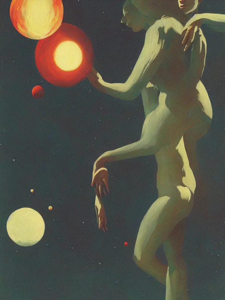 Image similar to woman wearing astronout suit and catch a planet on her hand edward hopper and james gilleard, zdzislaw beksinski highly detailed