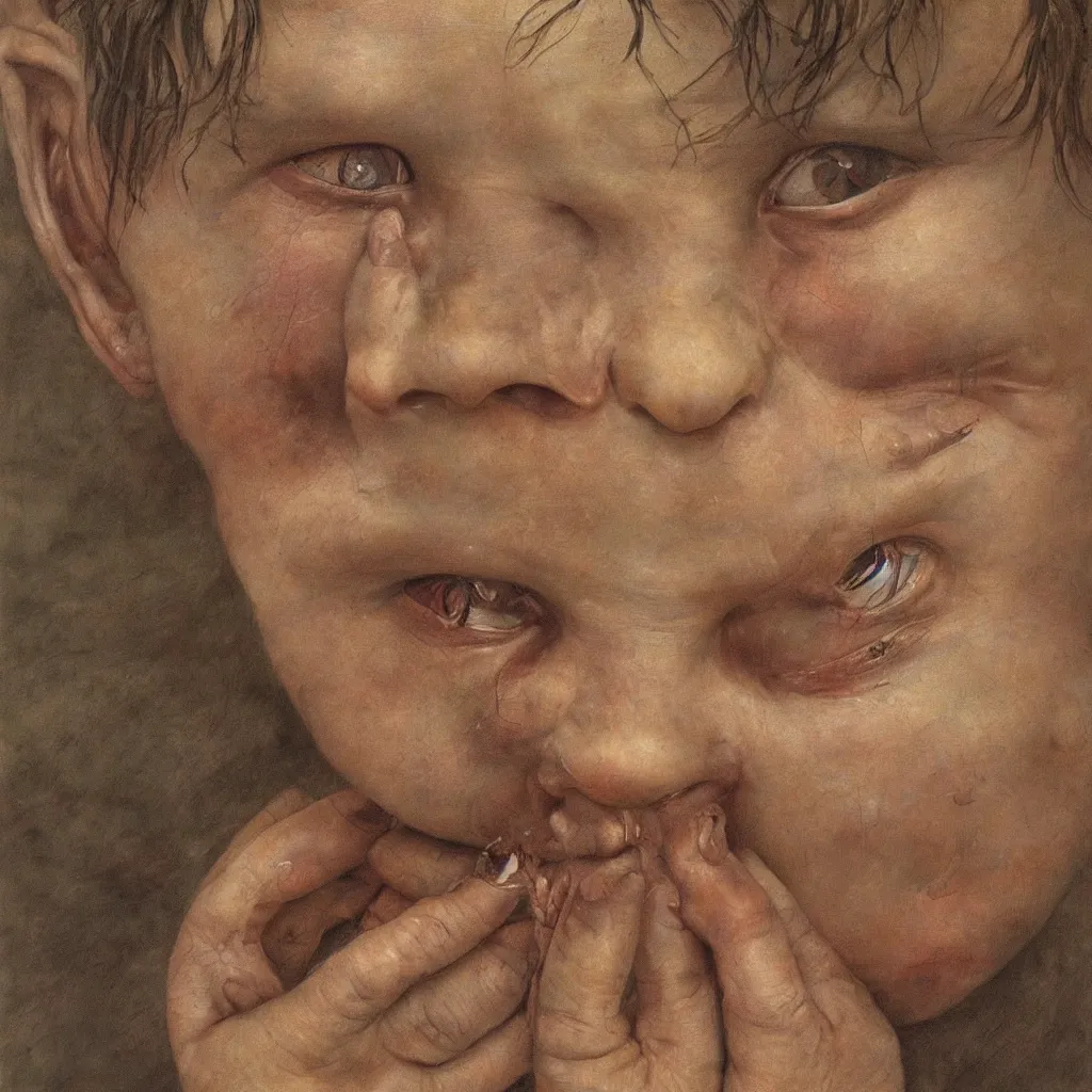 Image similar to high quality high detail painting by lucian freud and beksinski, keith thompson, hd, child crying, portriat,