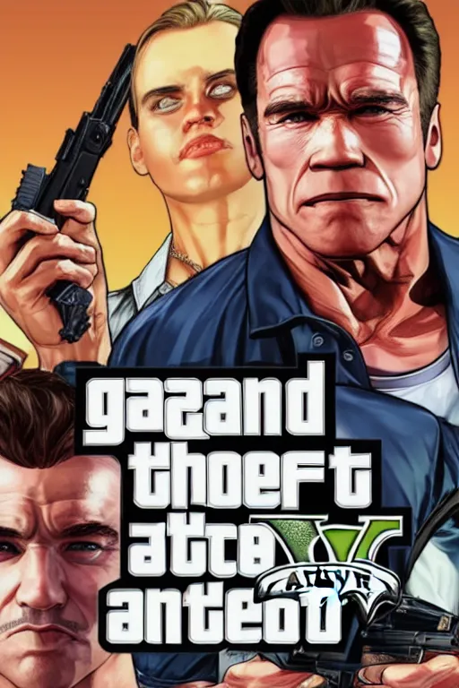 Image similar to GTA V cover art starring arnold schwarzenegger