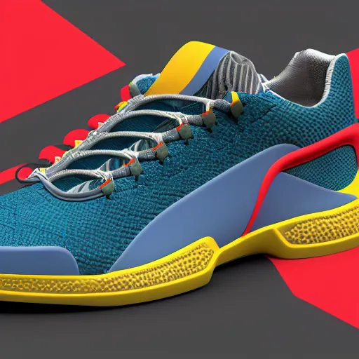 Image similar to Product photo of a new concept sport shoe. Intricate details. Ornamented. Bright colors. Octane render. 8k