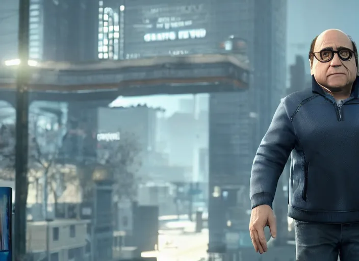 Prompt: video game still of danny devito in the video game detroit become human,