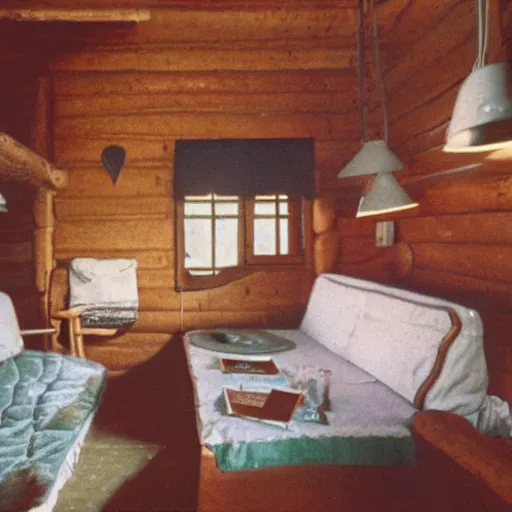 Image similar to a 3 5 mm kodachrome photo of a cozy cabin in the swiss alps in the 1 9 5 0's