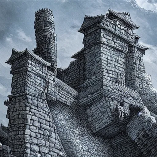 Image similar to a stunning fortress that is ran by dwarves by Kim Jung GI