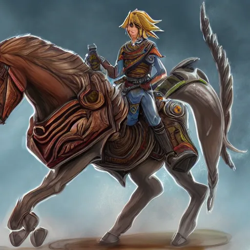 Prompt: Link on Horse biopunk style concept art