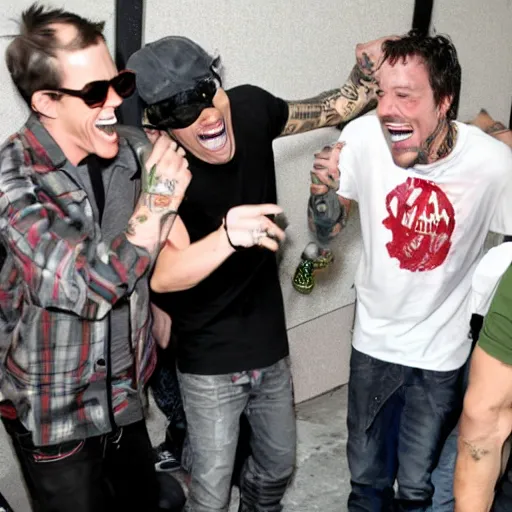 Image similar to Photo of Steve-o and Johnny Knoxville laughing at Bam Margera falling off his skateboard