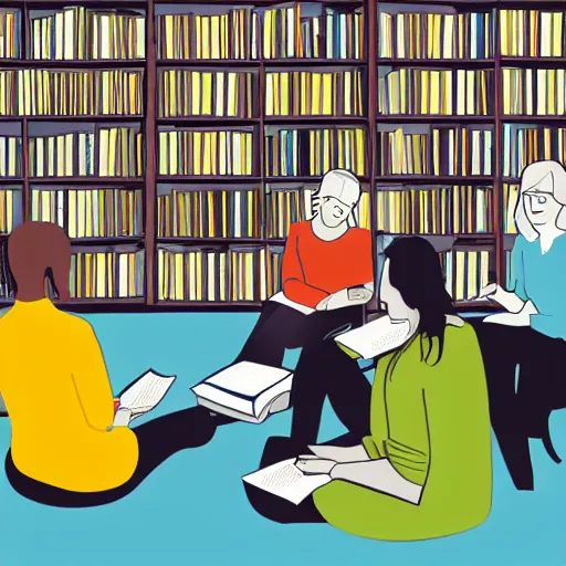 Prompt: illustration of a book club meeting