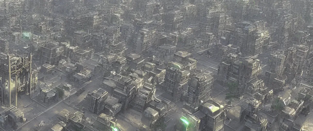 Prompt: dystopian city surrounded by large gates