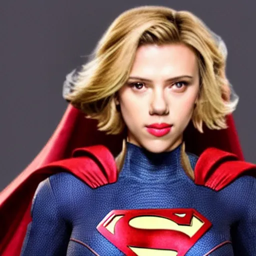 Image similar to photo of scarlett johansson as supergirl, in a studio