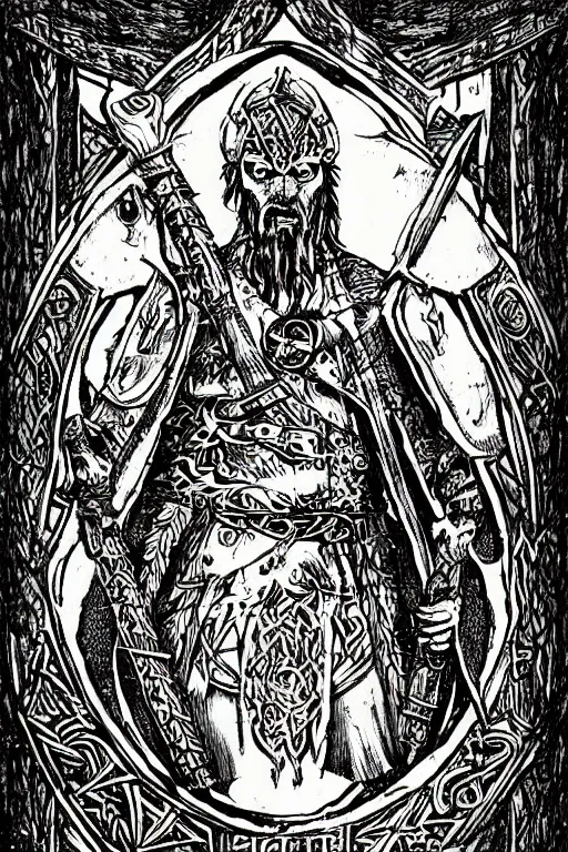 Prompt: tarot card, viking style, occult concept art, dark style, detailed