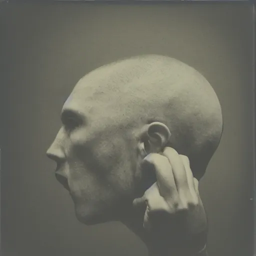 Prompt: a man with his head twisted in on itself, polaroid, professional photography, very detailed, hyperrealistic,