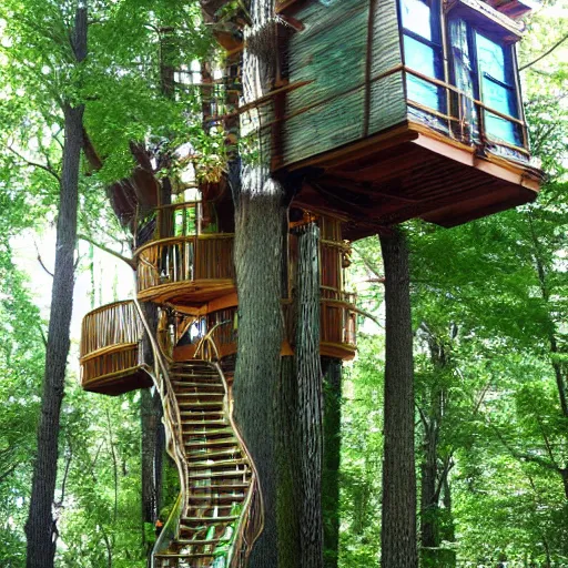 Prompt: futuristic tree house utopian forest
