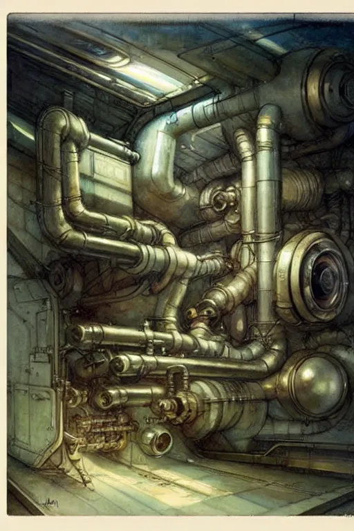 Image similar to (((((1950s spaceship engine room . muted colors.))))) by Jean-Baptiste Monge !!!!!!!!!!!!!!!!!!!!!!!!!!!