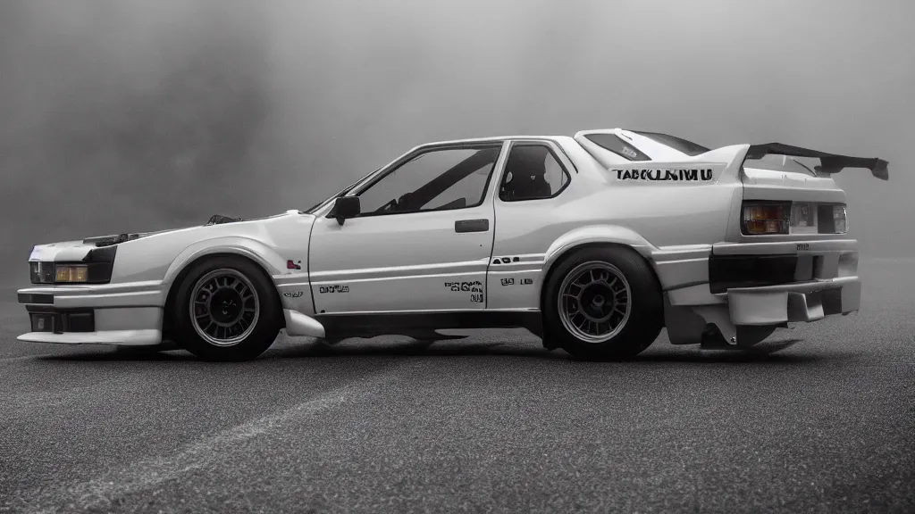 Image similar to realistic takumi fujiwara's toyota ae 8 6, cinematic, nikon d 7 5 0, long exposure, white balance, 8 k, led, lumen global illumination, fog, ray tracing reflections, fxaa, rtx, post - production