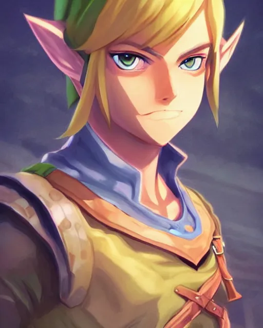 Prompt: Link Legend of Zelda anime character digital illustration portrait design by Ross Tran, artgerm detailed, soft lighting