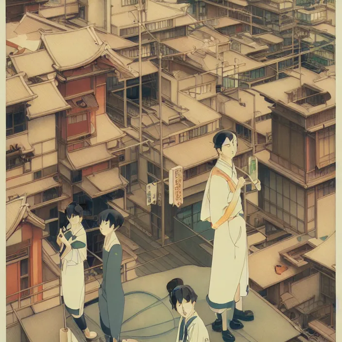 Image similar to japanese modern city, spring, in the style of studio ghibli, j. c. leyendecker, greg rutkowski, artem