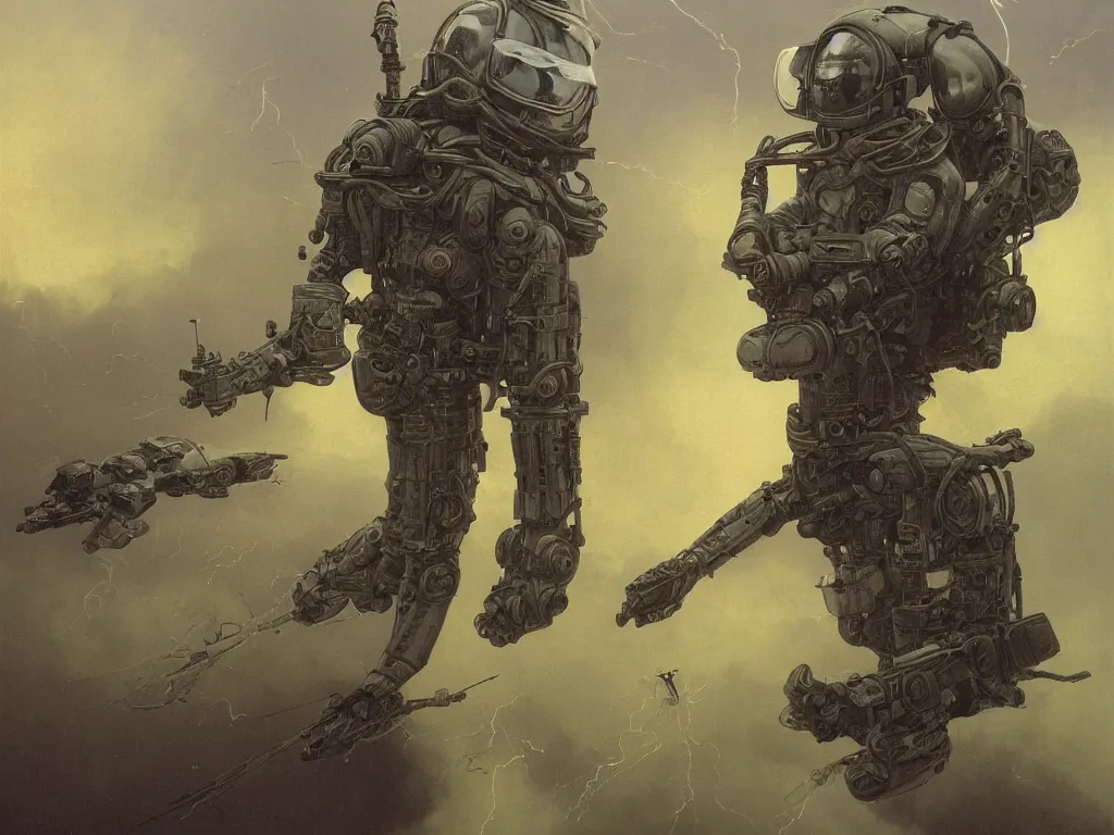 Prompt: a detailed portrait painting of a science fiction pilot in combat armour and visor. Smoke. cinematic sci-fi poster. Cloth and metal. Flight suit, accurate anatomy portrait symmetrical. science fiction theme with lightning, aurora lighting clouds and stars. Futurism by beksinski carl spitzweg moebius and tuomas korpi. baroque elements. baroque element. intricate artwork by caravaggio. Oil painting. Trending on artstation. 8k