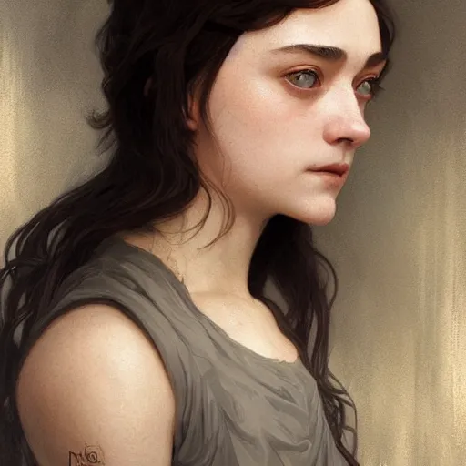 Prompt: portrait of arya stark, intricate, elegant, highly detailed, digital painting, artstation, concept art, smooth, sharp focus, illustration, art by artgerm and greg rutkowski and alphonse mucha and william - adolphe bouguereau