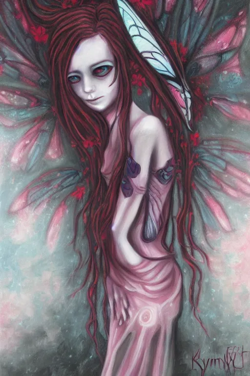 Image similar to an infinitely detailed oil painting of a beautiful gothic fairy by kuraya emi yume nikki inspired | atmospheric