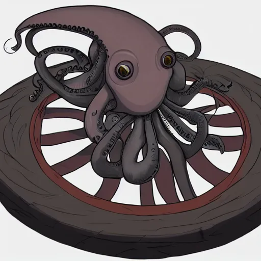 Image similar to octopus wrapped around a car wheel, illustration, artstation, detailed, smooth